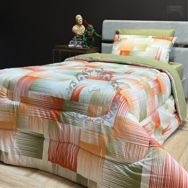 Couette 1 Place Éclats Modernes – Orange & Sauge