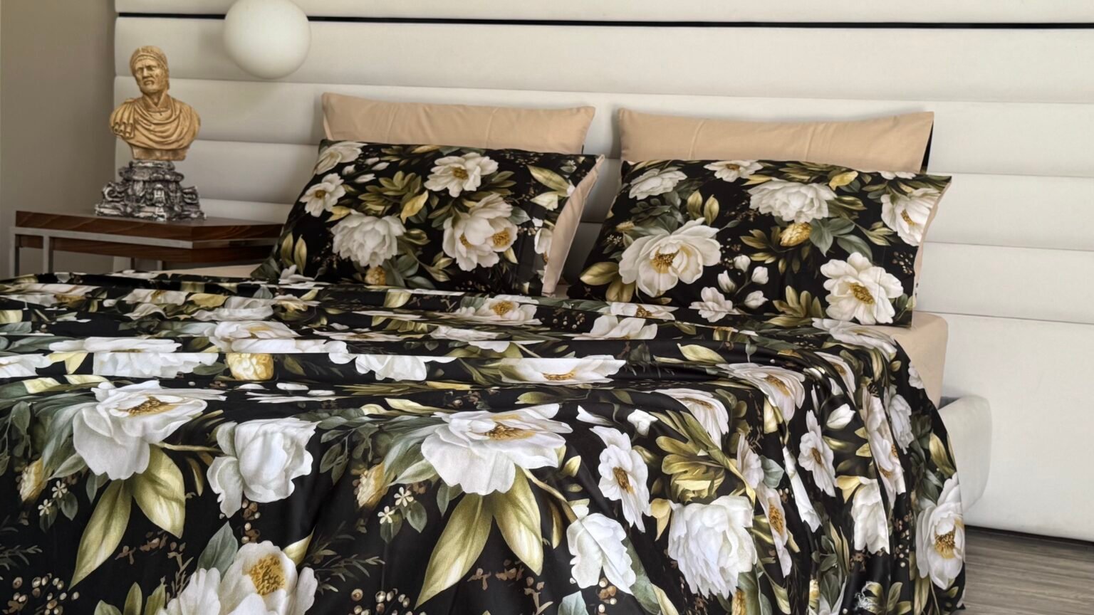 Parure de Lit Satin De Coton – Feuillage Émeraude