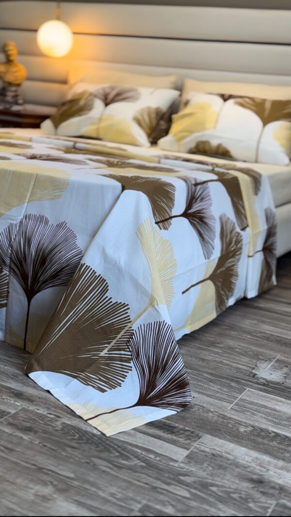 Parure de Lit Feuilles de Ginkgo – Beige et Marron
