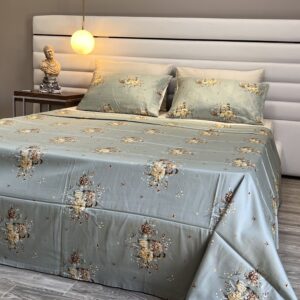 Parure Satin de Coton Imprimé Jardin Vintage – Vert Sauge