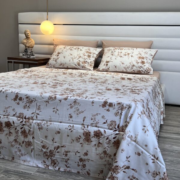 Parure Satin De Coton Imprimé Fleurs Marron