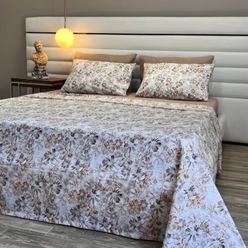 Parure de Lit Fleur de Brume – Tons Beige et Marron