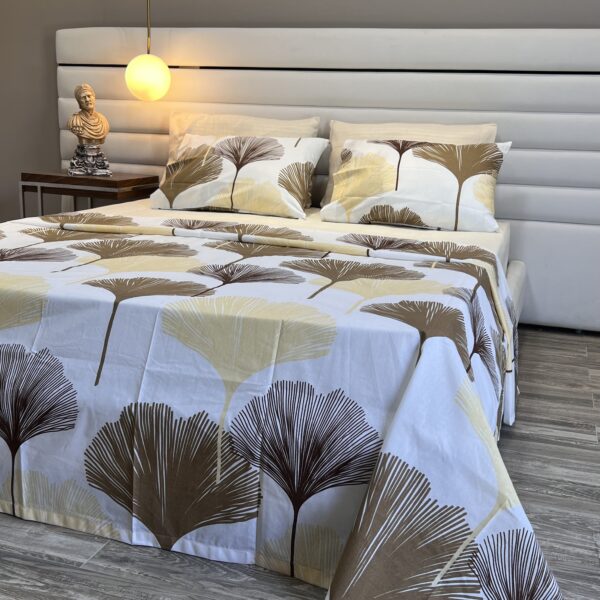 Parure de Lit Feuilles de Ginkgo – Beige et Marron