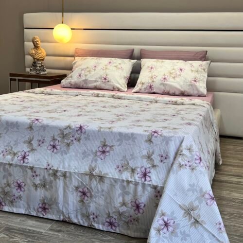 Parure de Lit Floraison Épurée – Blanc et Violet