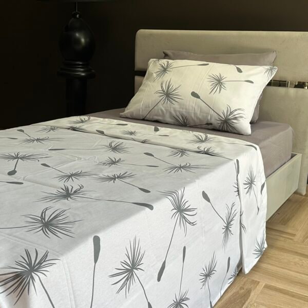 Parure de Lit Jardin Aérien – Blanc Doux & Brume Grise