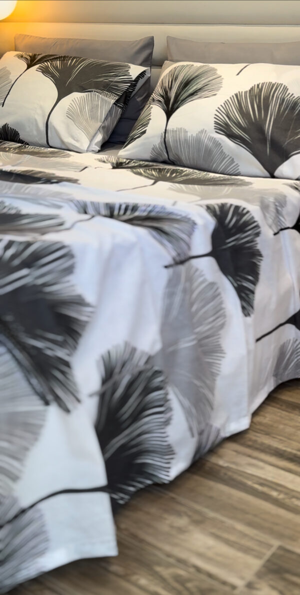 Parure de Lit Feuilles de Ginkgo – Épure Gris Anthracite