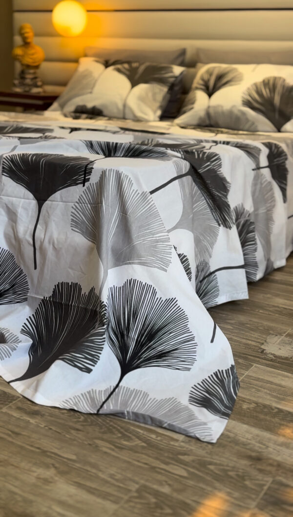 Parure de Lit Feuilles de Ginkgo – Épure Gris Anthracite