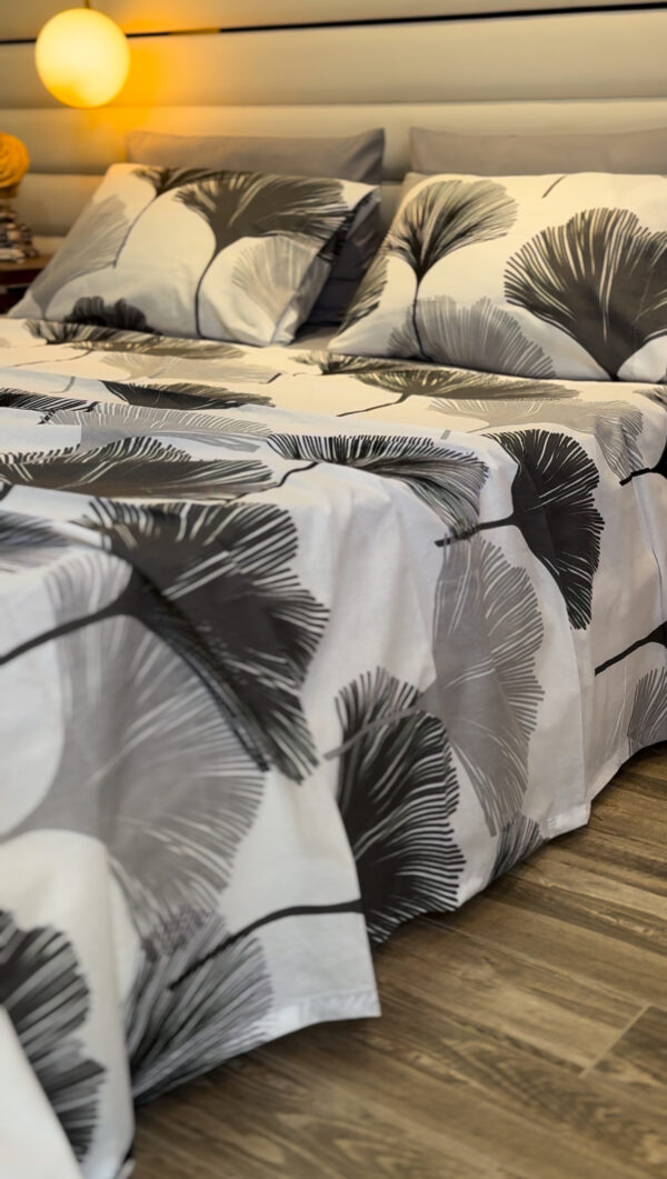 Parure de Lit Feuilles de Ginkgo – Épure Gris Anthracite