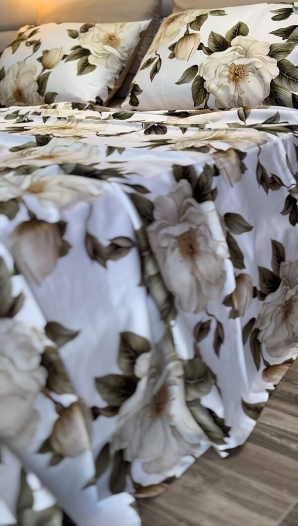 Parure de Lit Satin De Coton – Feuillage Émeraude