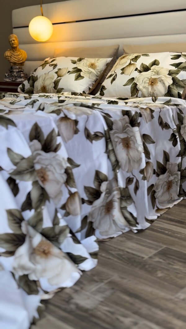 Parure de Lit Satin De Coton – Feuillage Émeraude