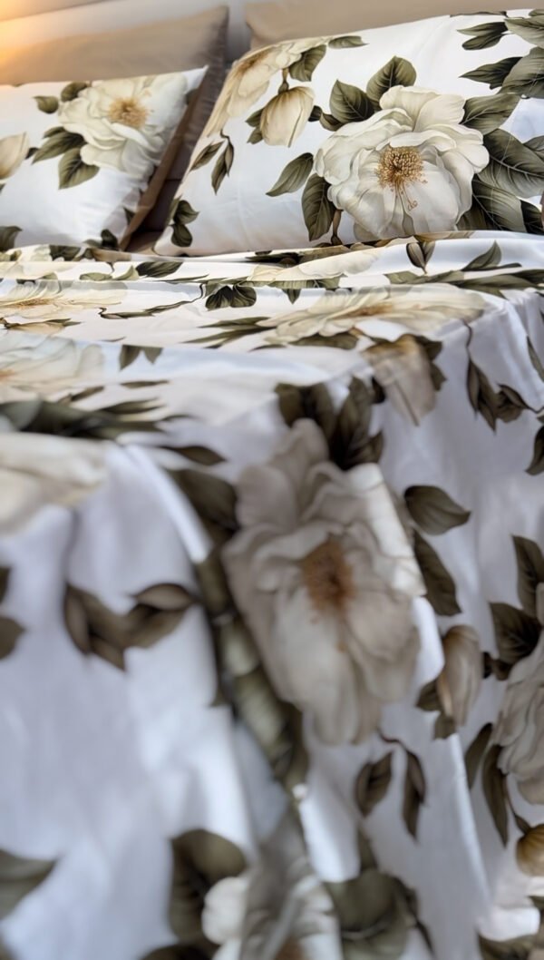 Parure de Lit Satin De Coton – Feuillage Émeraude