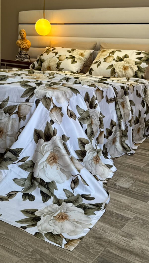 Parure de Lit Satin De Coton – Feuillage Émeraude