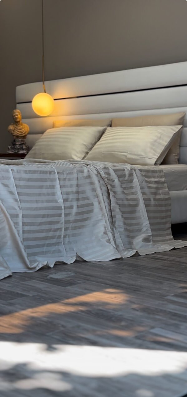 IMG_2547 Parure de Lit Satin De Coton Rayures - Ivoire & Beige Doux