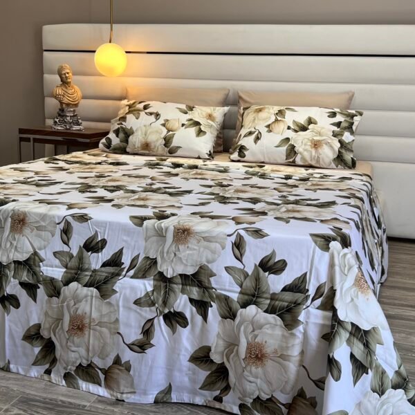 Parure de Lit Satin De Coton – Feuillage Émeraude