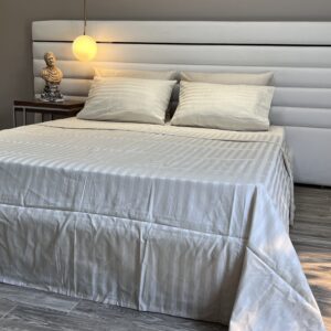 Parure de Lit Satin De Coton Rayures - Ivoire & Beige Doux