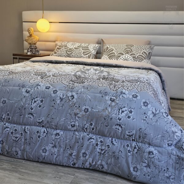 Couette 2 Places Élégance Florale – Dentelle Gris Perle