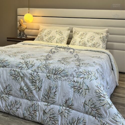 9 Couette 2 Places Silence des Feuilles – Blanc & Vert Sauge