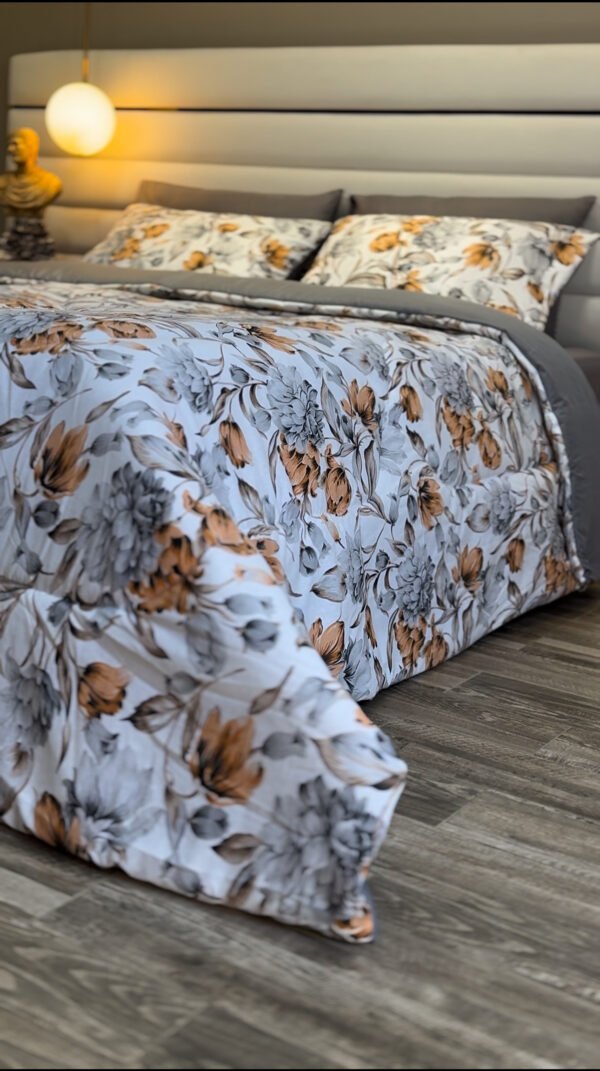 Couette 2 Places Design Contemporain – Fleurs Ton Naturel