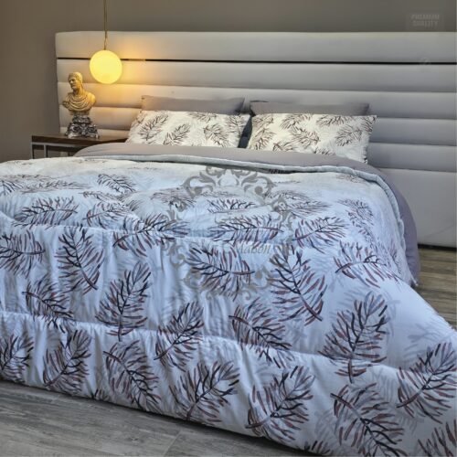 48 Couette 2 Places Feuillage d’Hiver – Élégance Gris Perle