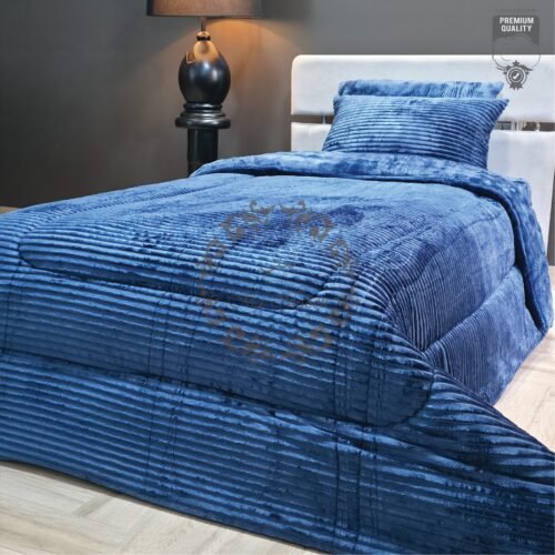 1 Couvre-lit Polaire 1 Place – Bleu Minuit à Franges