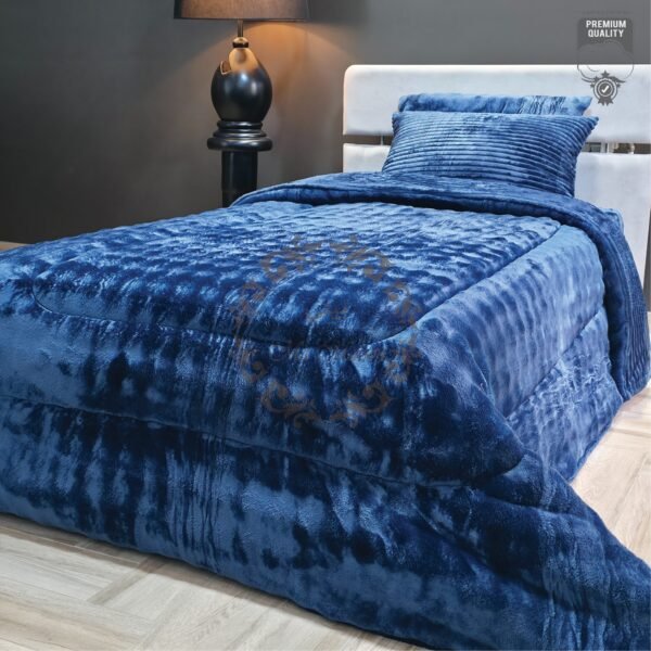 Couvre-lit Polaire 1 Place – Bleu Minuit à Franges