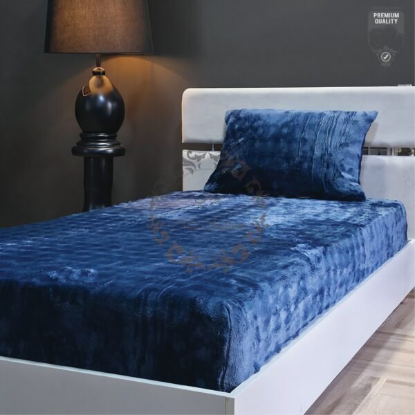 Couvre-lit Polaire 1 Place – Bleu Minuit à Franges