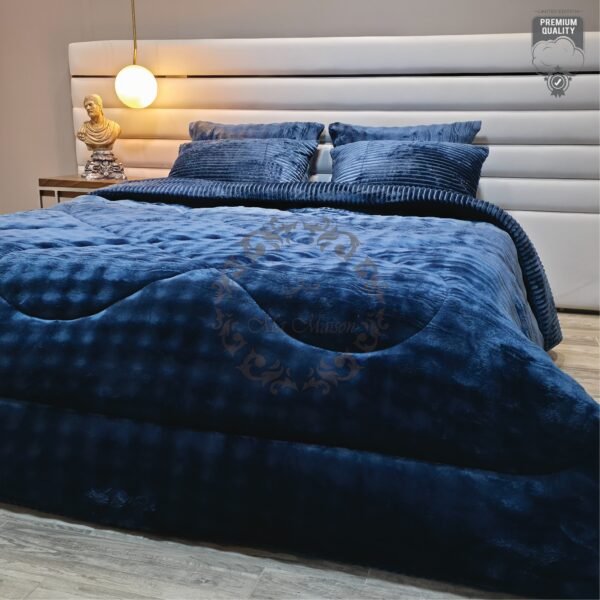 Couvre-lit Polaire 2 Places – Bleu Minuit à Franges