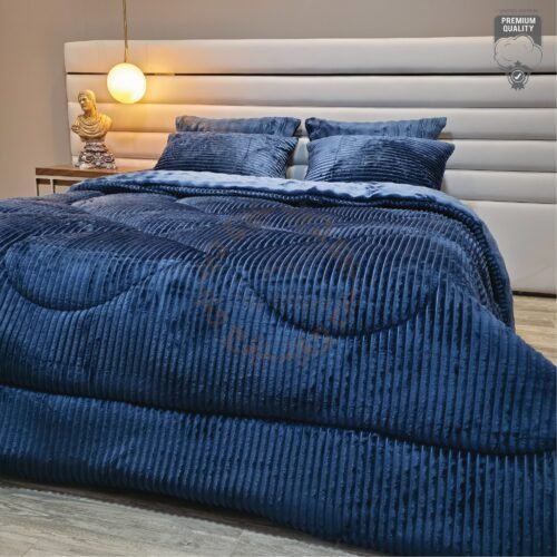 Couvre-lit Polaire 2 Places – Bleu Minuit à Franges