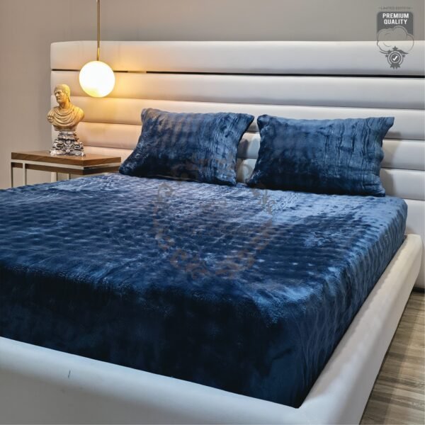 Couvre-lit Polaire 2 Places – Bleu Minuit à Franges