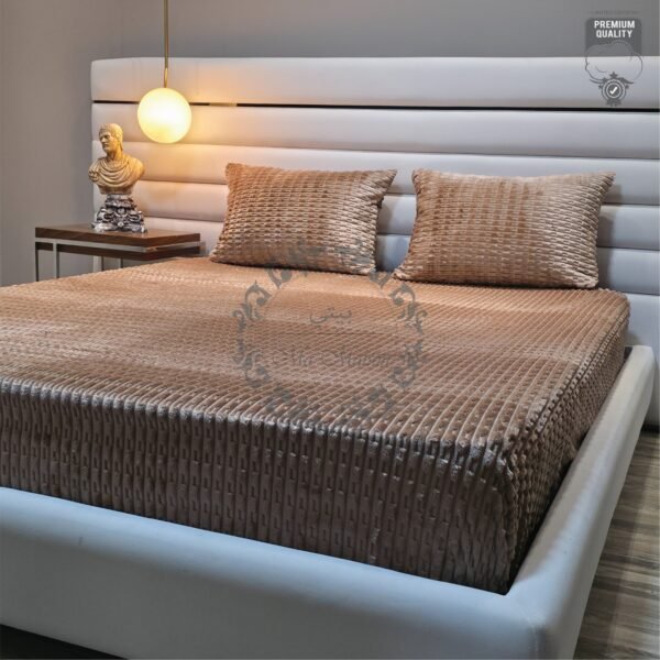 Couvre-lit Polaire 2 Places – Bleu Profond & Beige Ondine