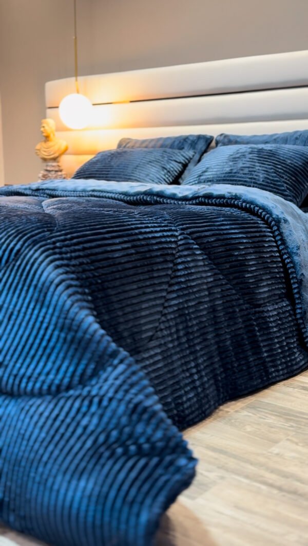 Couvre-lit Polaire 2 Places – Bleu Minuit à Franges