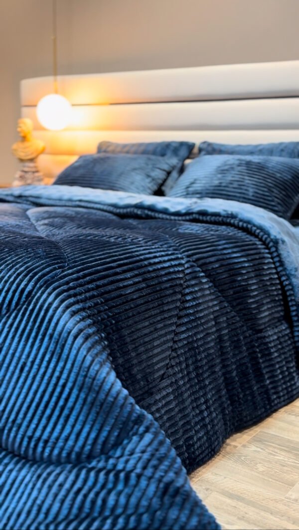 Couvre-lit Polaire 2 Places – Bleu Minuit à Franges