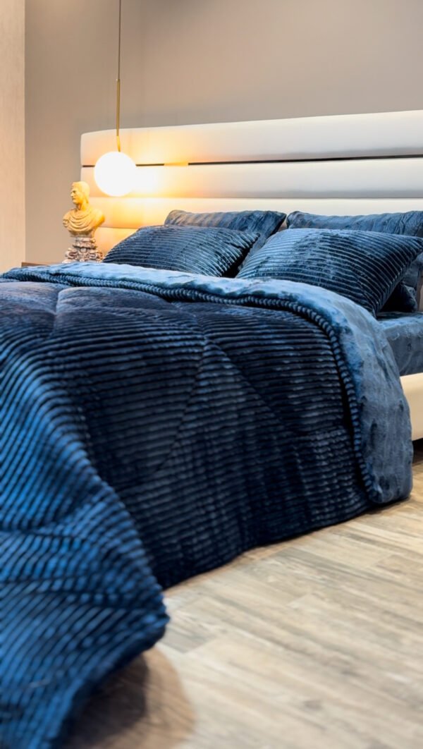 Couvre-lit Polaire 2 Places – Bleu Minuit à Franges