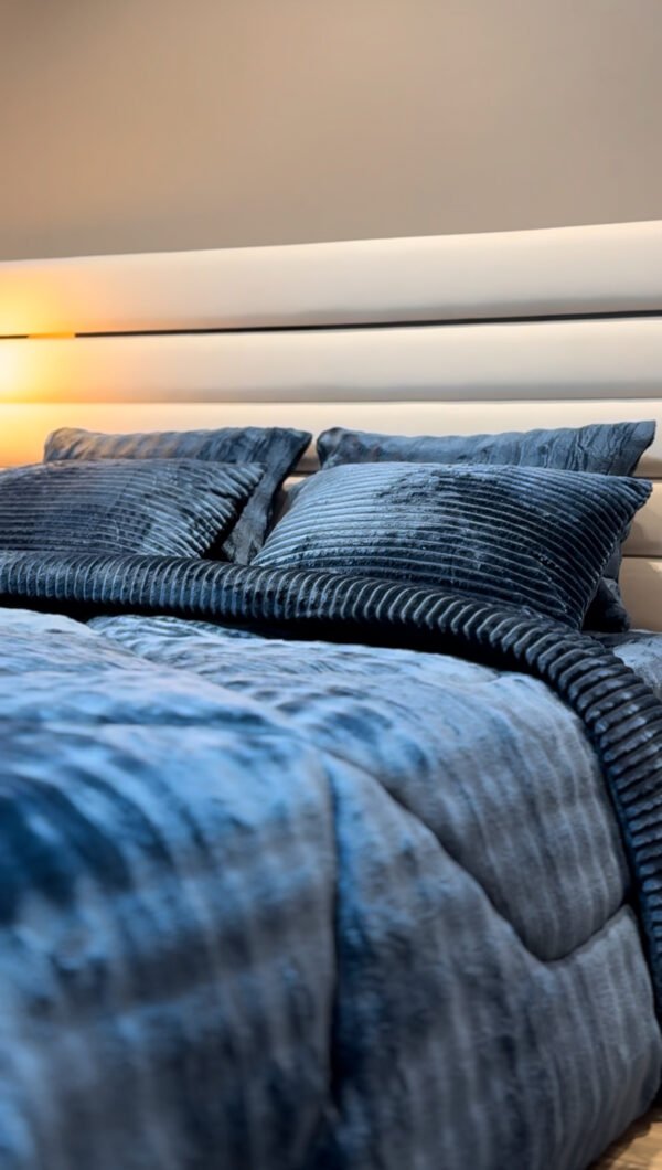 Couvre-lit Polaire 2 Places – Bleu Minuit à Franges