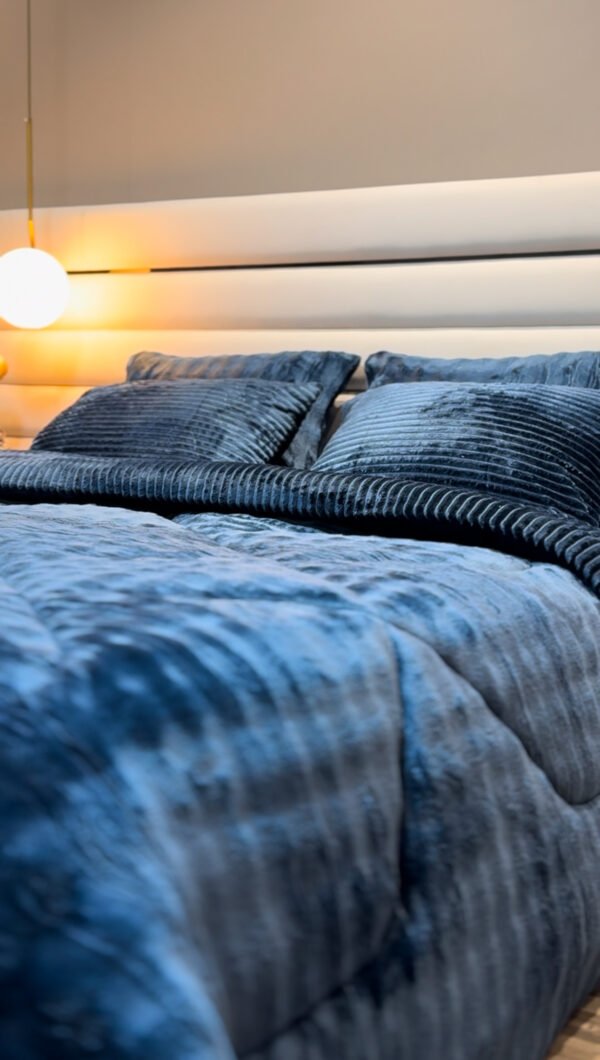 Couvre-lit Polaire 2 Places – Bleu Minuit à Franges