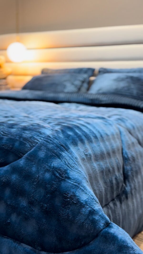 Couvre-lit Polaire 2 Places – Bleu Minuit à Franges