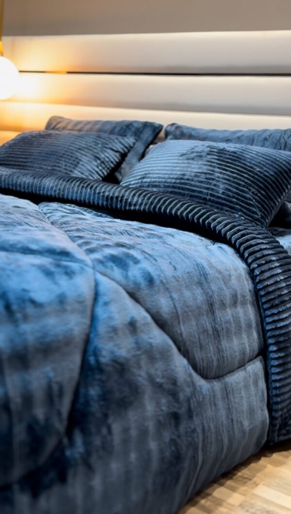 Couvre-lit Polaire 2 Places – Bleu Minuit à Franges