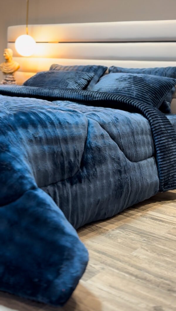 Couvre-lit Polaire 2 Places – Bleu Minuit à Franges