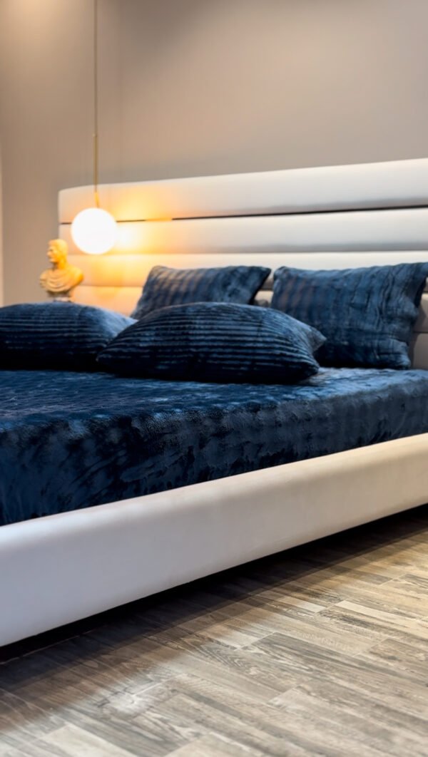 Couvre-lit Polaire 2 Places – Bleu Minuit à Franges