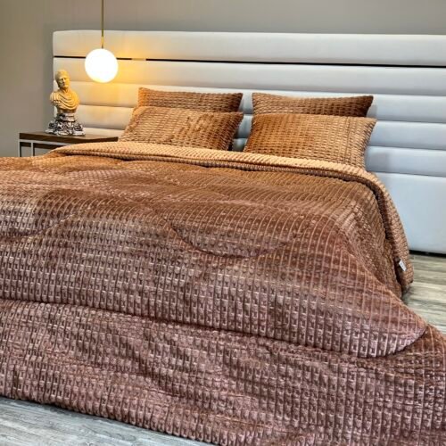 IMG_5141 Couvre-lit Polaire 2 Places – Marron Texturé