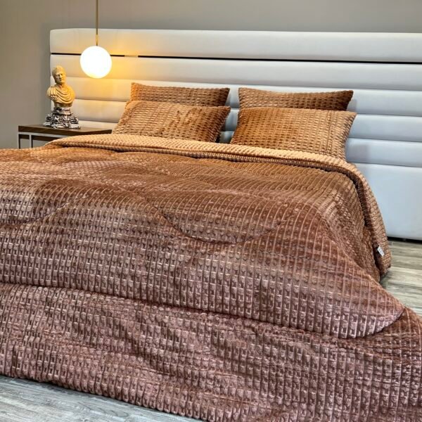 Couvre-lit Polaire 2 Places  –  Marron Texturé