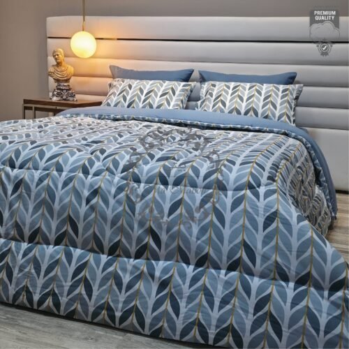 Couette 2 Places Feuillage Bleu – Élégance Nocturne