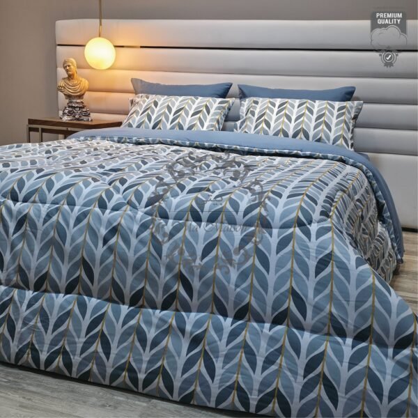 Couette 2 Places Feuillage Bleu – Élégance Nocturne