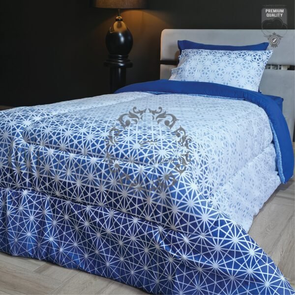 17 Couette 1 Place Étoiles Entrelacées – Bleu Minuit