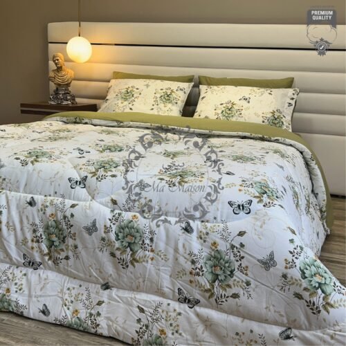 18 Couette 2 Places – Papillons & Feuillage Vert