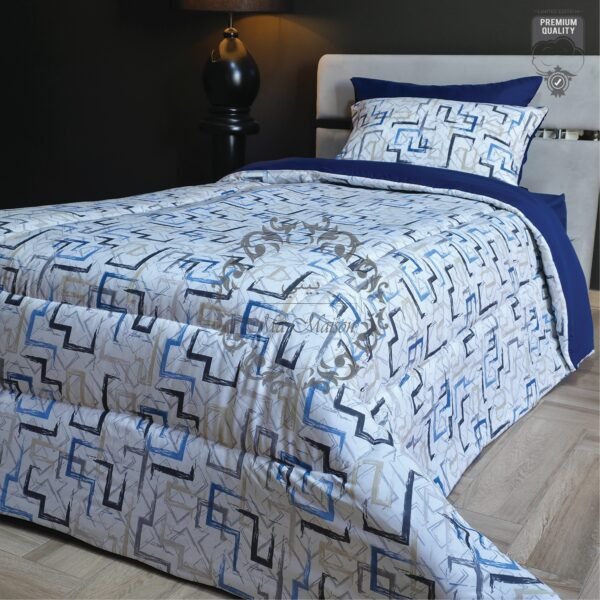 Couette 1 Place Éclats Urbains – Bleu Nuit & Beige