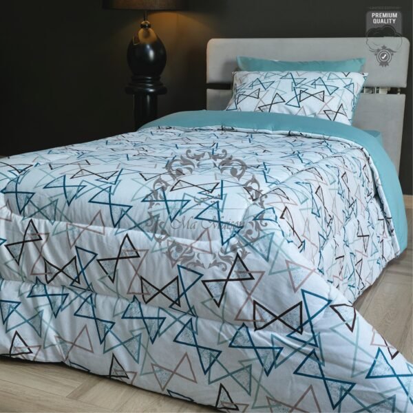 Couette 1 Place Éclats Graphiques – Bleu Givre & Taupe