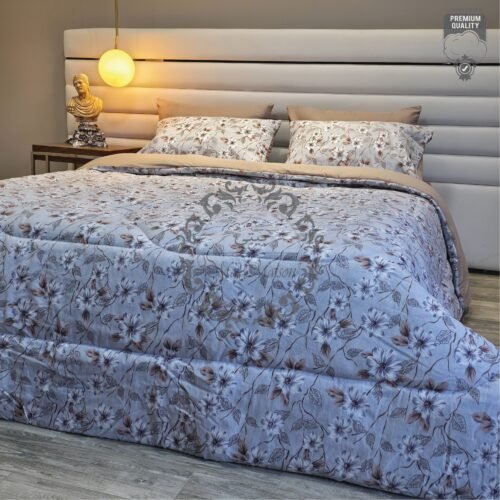 Couette 2 Places Élégance Florale – Beige et gris