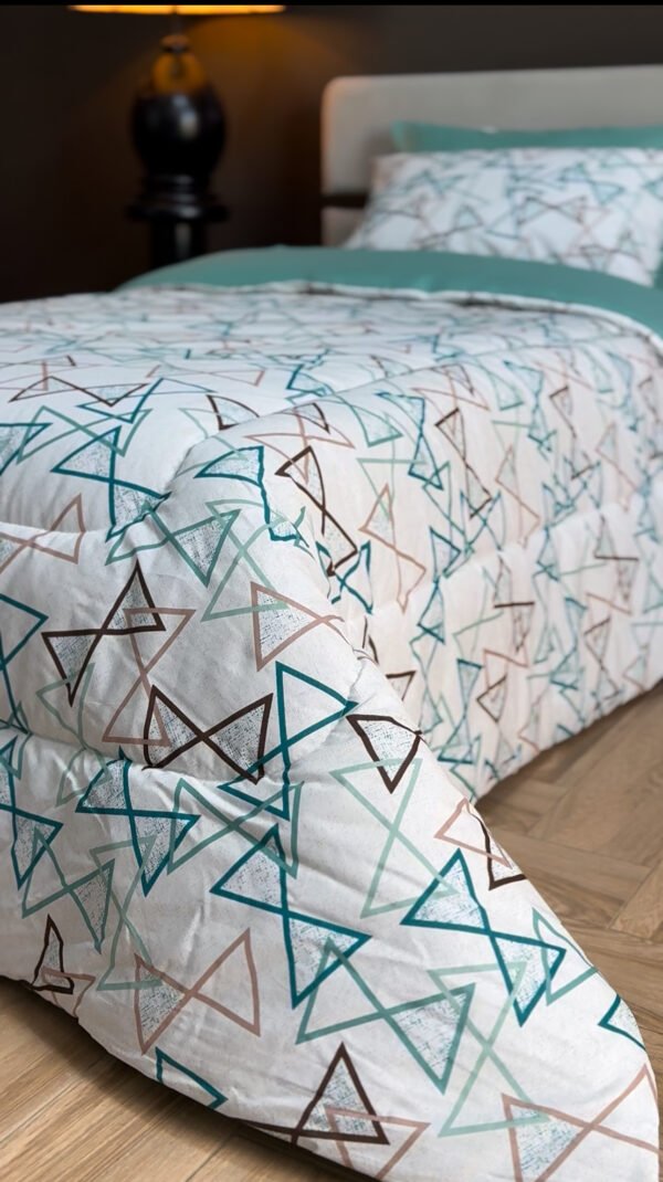 Couette 1 Place Éclats Graphiques – Bleu Givre & Taupe