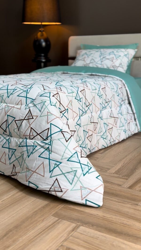 Couette 1 Place Éclats Graphiques – Bleu Givre & Taupe